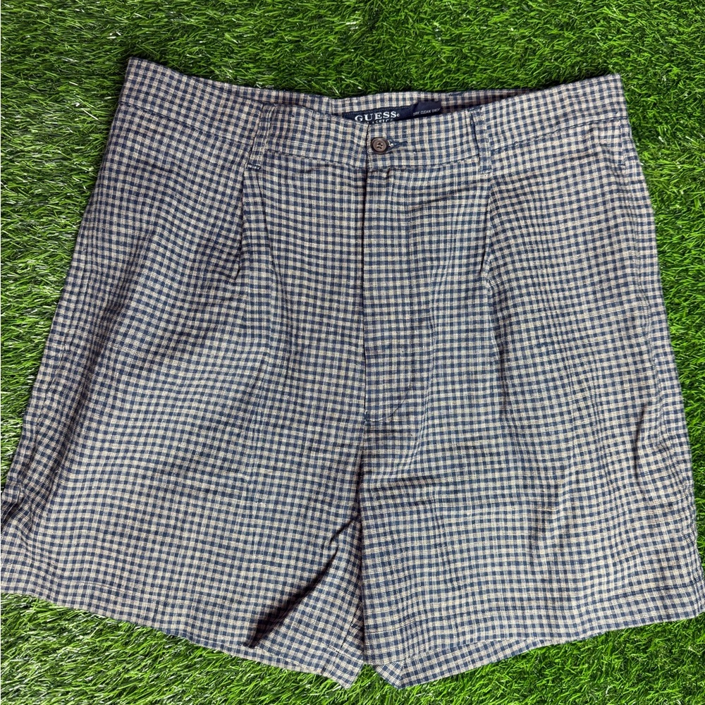VTG GUESS Classics LYNA M6 96 Men's Checkered Shorts - Navy and White